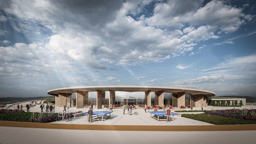 Roof terrace of Brompton factory and headquarters in Ashford by Hollaway Studio