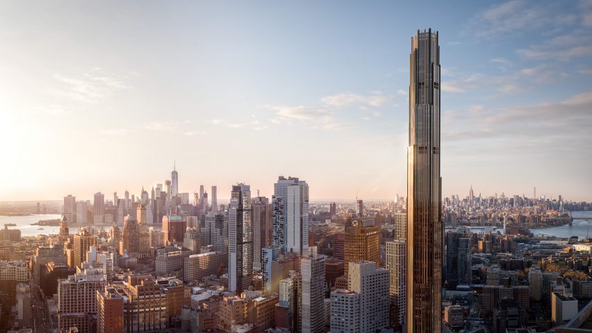 The Brooklyn Tower with Manhattan in the background