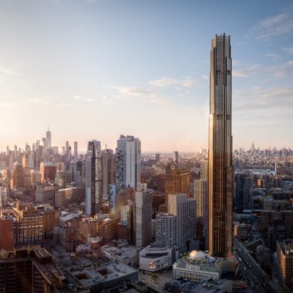 The Brooklyn Tower with Manhattan in the background