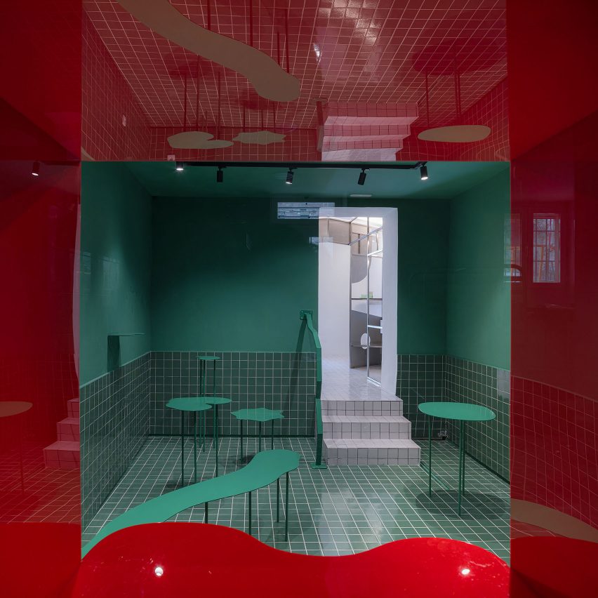 Colour-block interiors of Madrid's Cara Mela pastry shop designed by Case Antillón