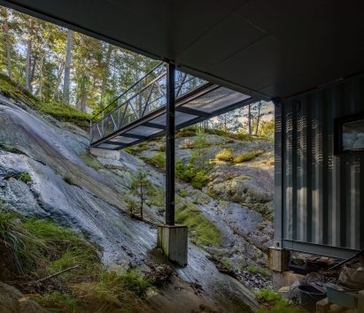 Home elevated on metal columns