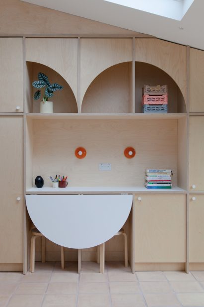 Plywood joinery with built in desk