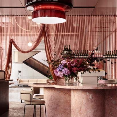 Pink interior of Dame bar and restaurant