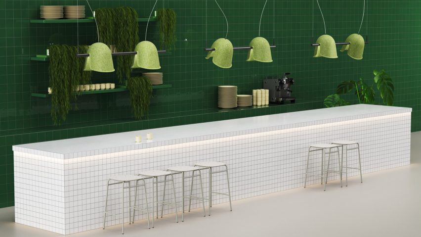Pivot PET felt adjustable lamp duos in green by De Vorm