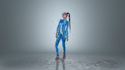 A model wearing a unitard by Auroboros