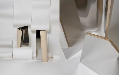 A series of mirrors made from birch plywood and polished stainless steel