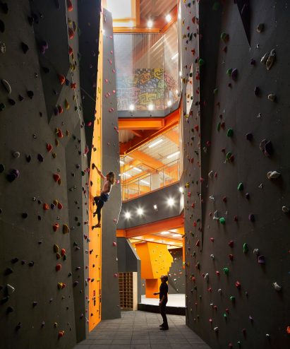 Climbing wall in F51 multi-storey skatepark in Folkestone by Hollaway Studio