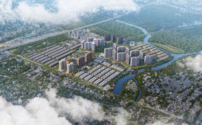 Aerial visualisation of The Global City from the clouds