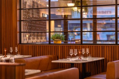 Wood panelling and banquette