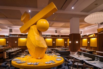 Yellow rock sculpture in Goddard and Gibbs