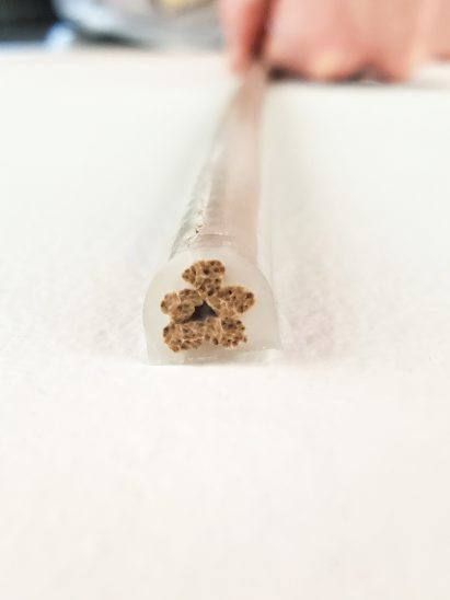 Hemp fibres encased in polypropylene to make a solid reinforcing bar
