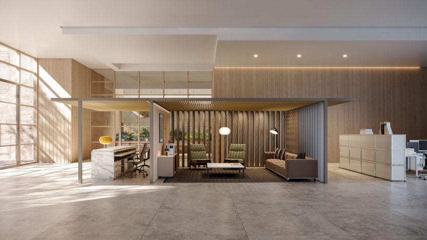 Support by Kettal with kitchen element used in an light open plan space