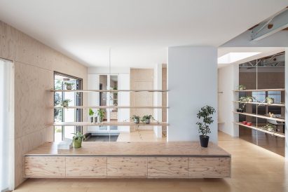 Plywood sideboard in House in Honjo by Jorge Almazán Architects