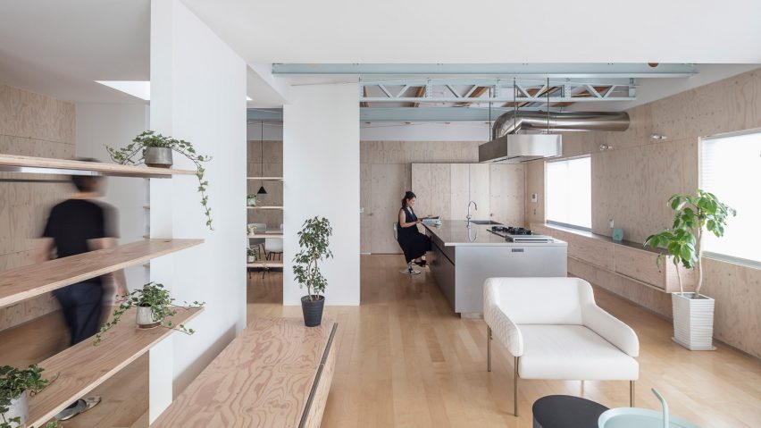 Plywood sideboard in House in Honjo by Jorge Almazán Architects
