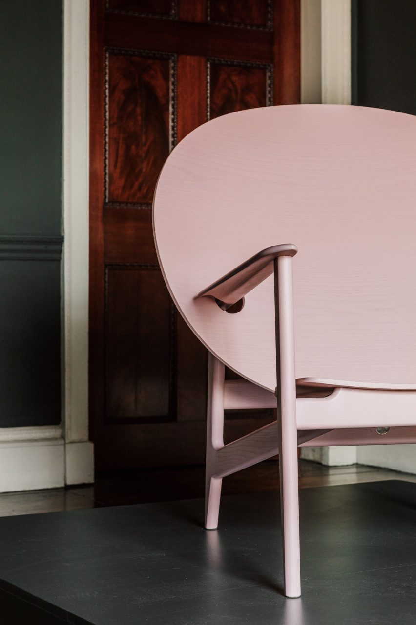 Pink version of Iklwa chair by Mac Collins at Harewood Biennial