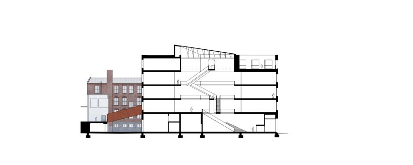 Section drawing of University of the Arts Helsinki by JKMM Architects