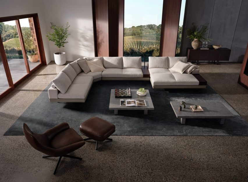 Kato sofa by King in a muted living room with double chaise module
