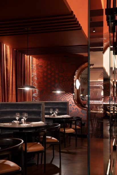 Booths at Katsuya restaurant in NYC