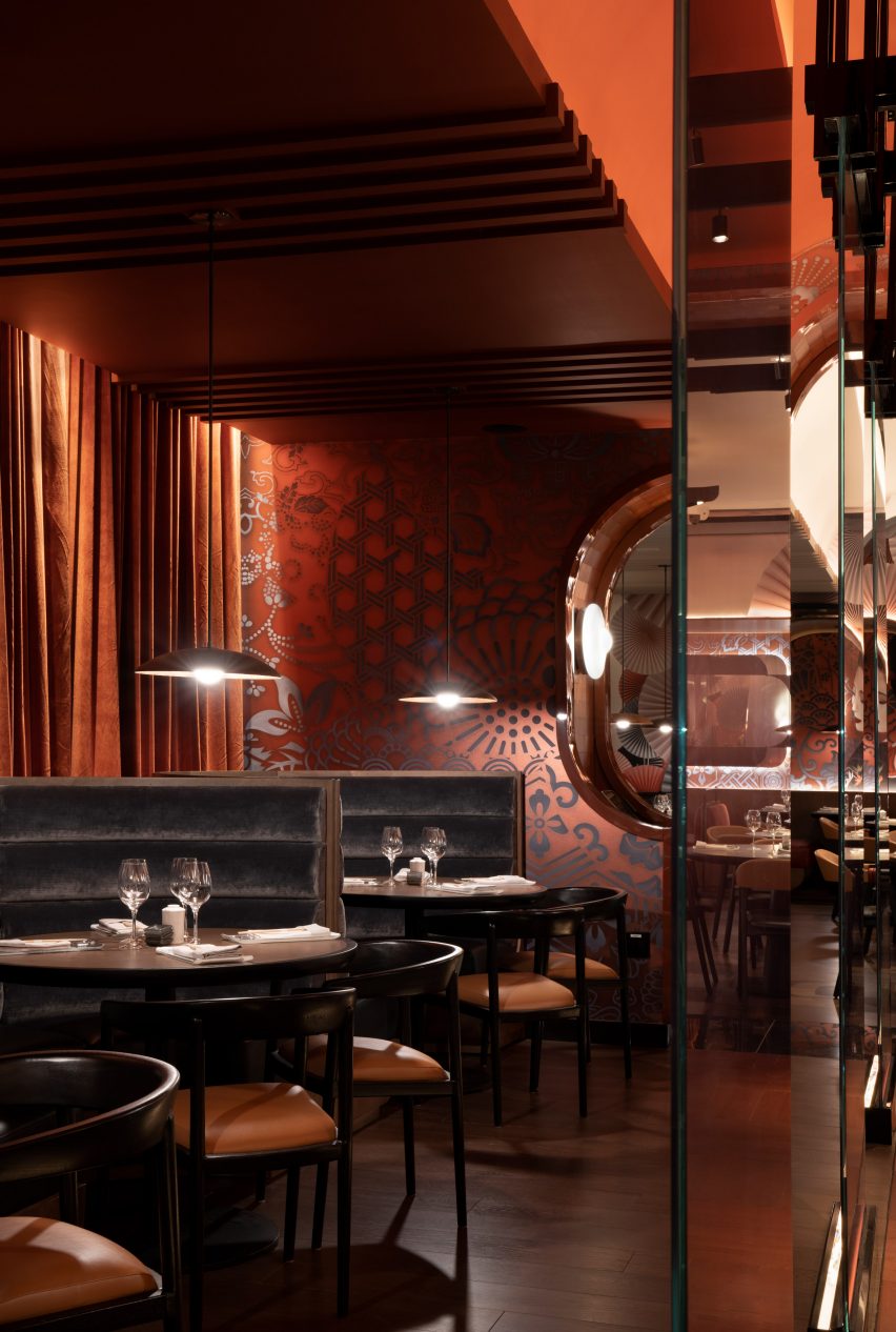 Booths at Katsuya restaurant in NYC