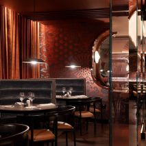 Booths at Katsuya restaurant in NYC