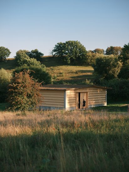 Wooden barn with sedum roof