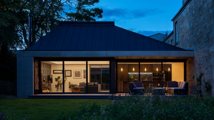 The exterior of Maker's House at night