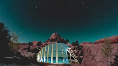 A photograph of a resort design inspired by fish 