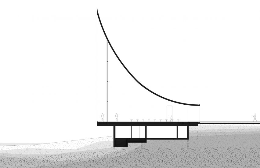 Section drawing of The Seaside Chapel of Jinting Bay which was designed by O-office Architects