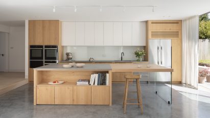 Interior image of a wooden kitchen