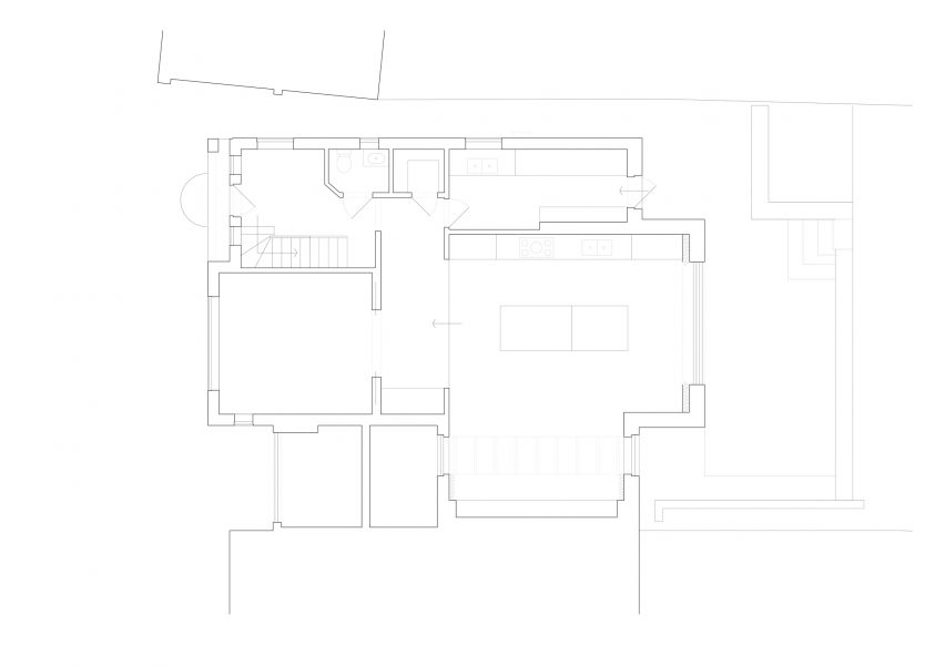 Ground floor plan of Hipped House by Oliver Leech Architects