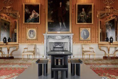 Open Code gaming table by Mac Collins in Cinnamon Drawing Table at Harewood House