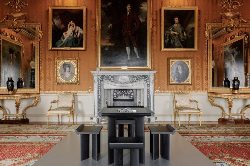Open Code gaming table by Mac Collins in Cinnamon Drawing Table at Harewood House