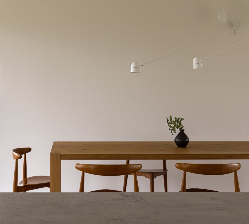 White-walled dining room