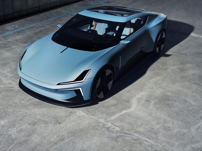 Electric sportscar with low, wide body and aggressive stance