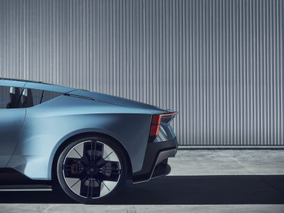 Rear of the Polestar O2 showing rear lights and little overhang