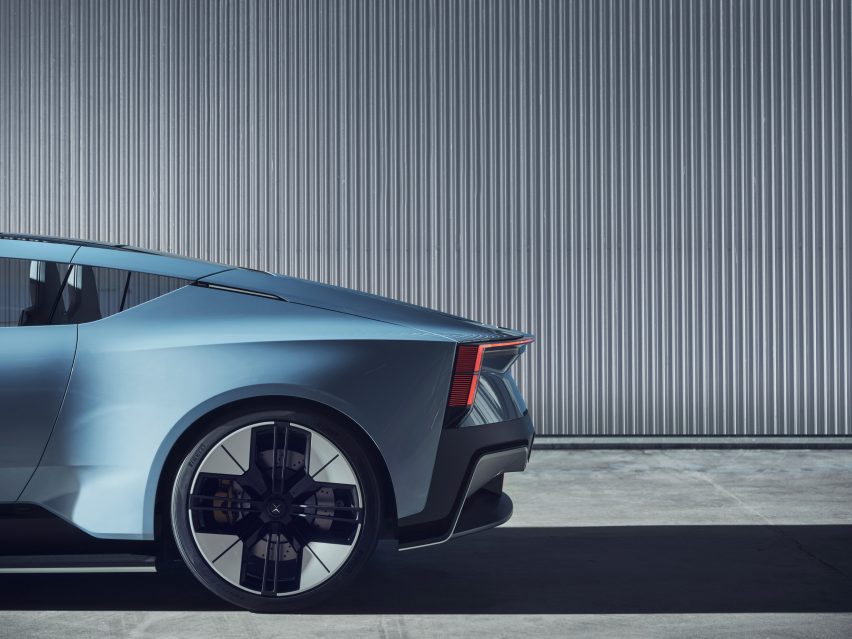 Rear of the Polestar O2 showing rear lights and little overhang