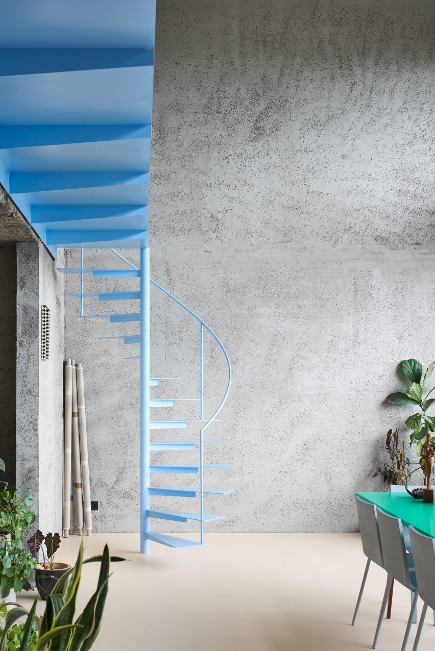 blue spiral staircase