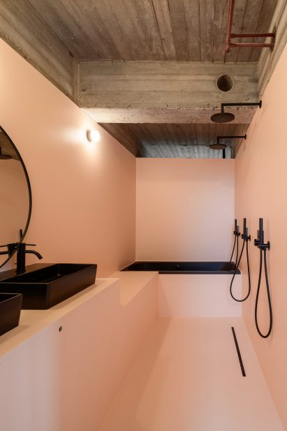 A pastel pink bathroom