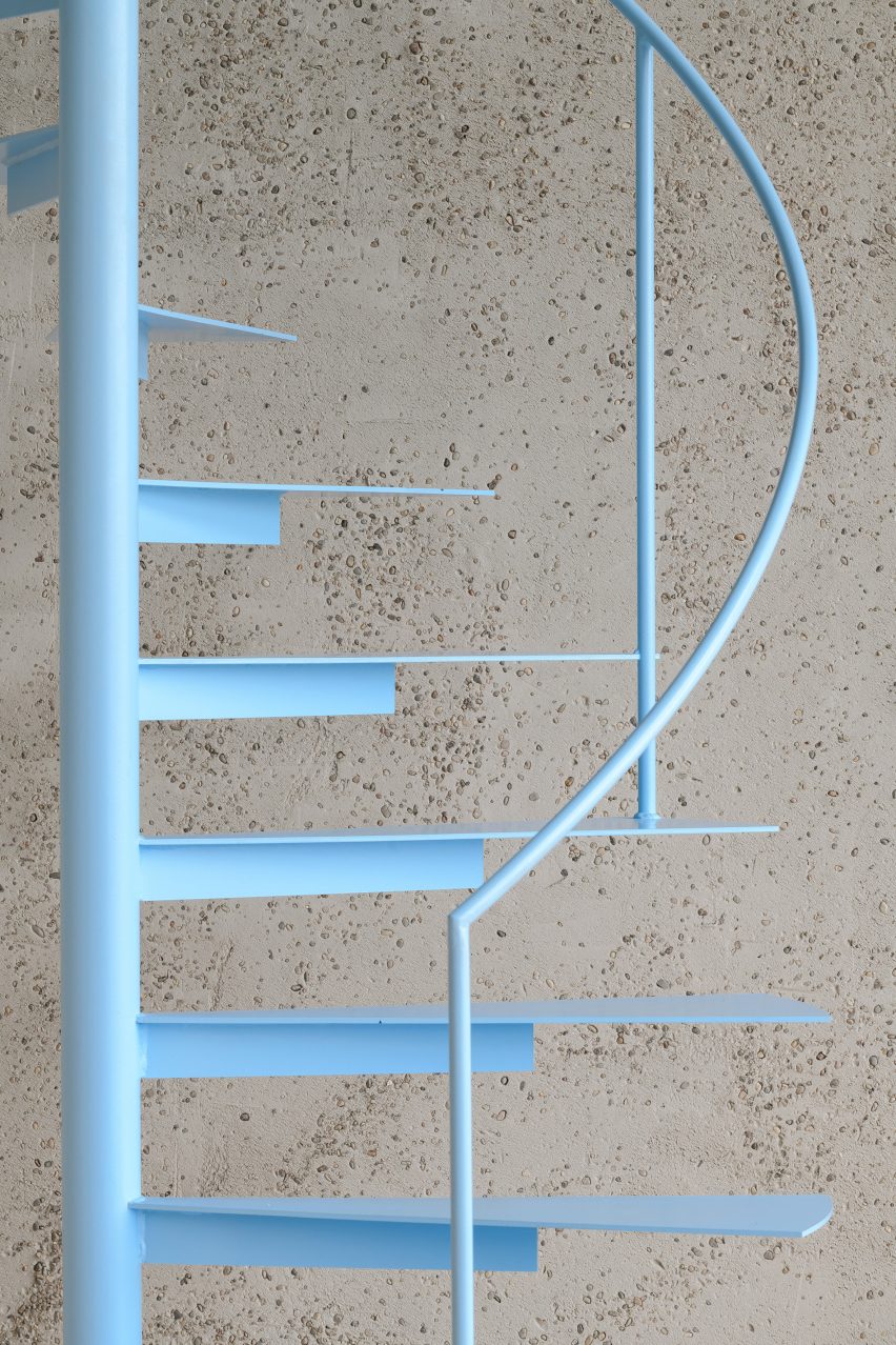 Blue spiral staircase