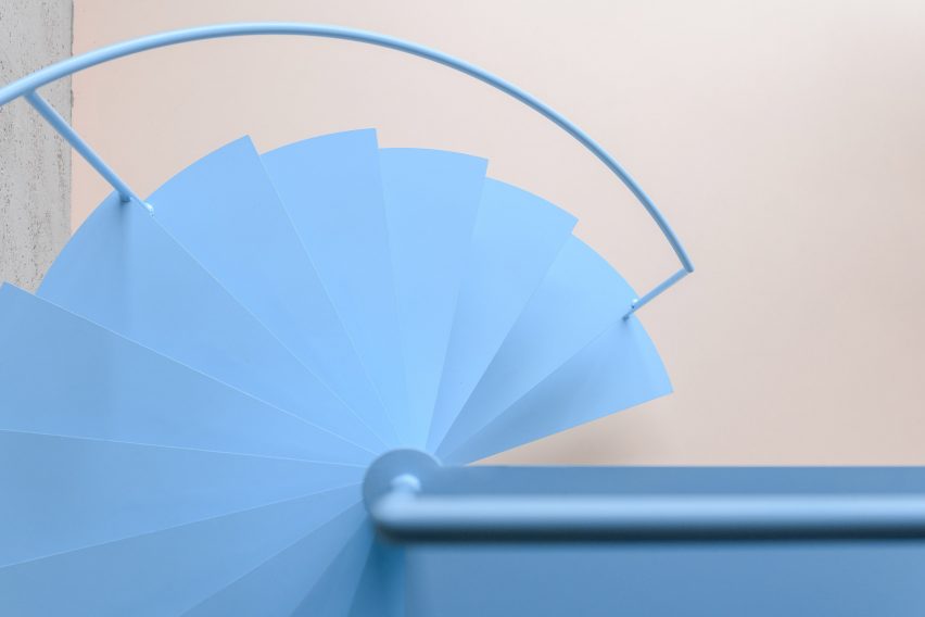 Blue spiral staircase