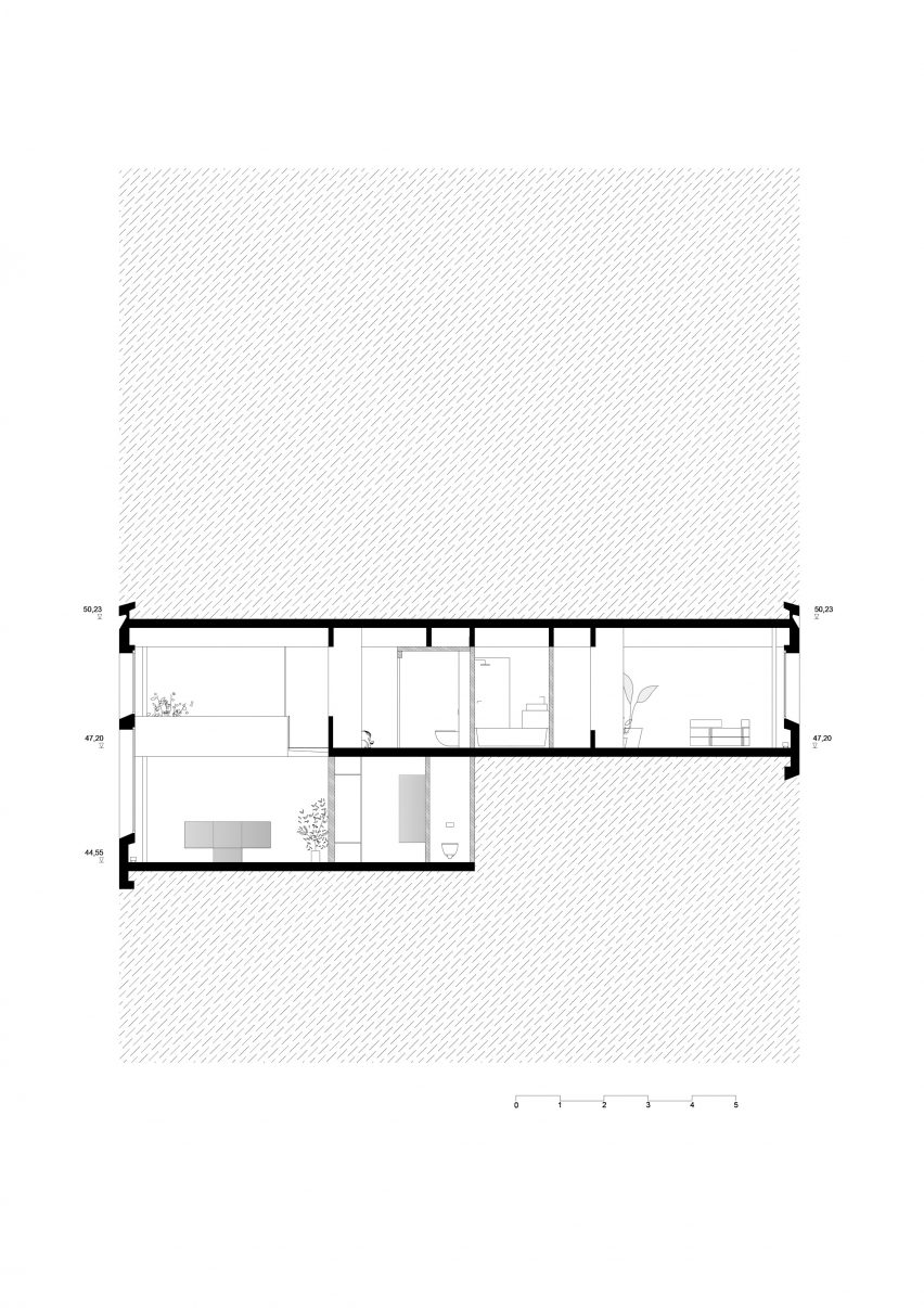 Section of Riverside Tower apartment by Studio Okami Architecten