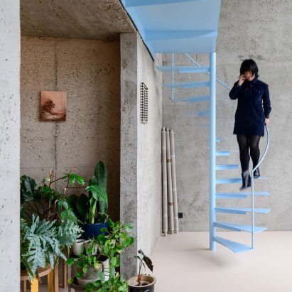 Blue spiral staircase