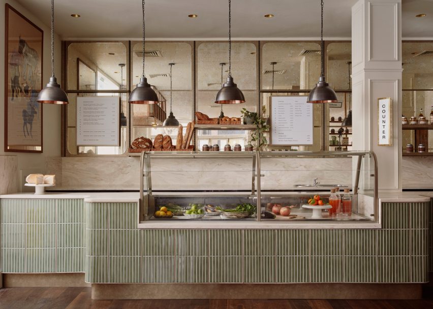 A green deli counter inside Sloane Street Deli