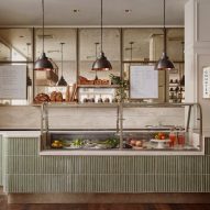 A green tiled deli bar at Sloane Street Deli