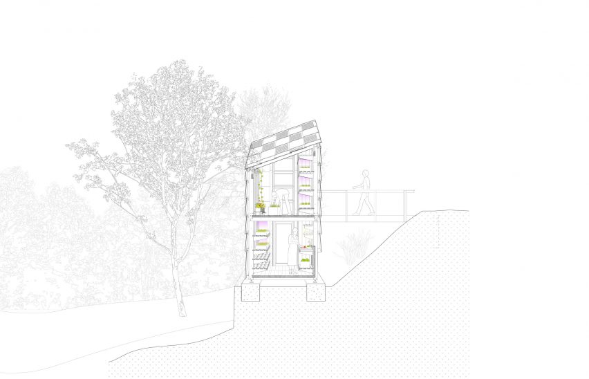 Section drawing of Solar Greenhouse by IAAC