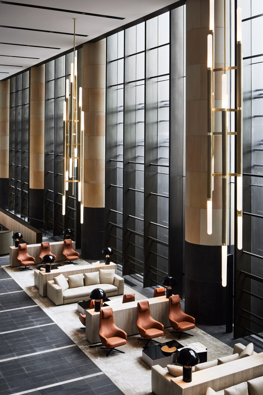 Supersized Staggered Scandal Pendant by Articolo designed for a lobby