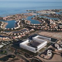 Drone footage showcases colonnaded Gouna Festival Plaza in Egypt