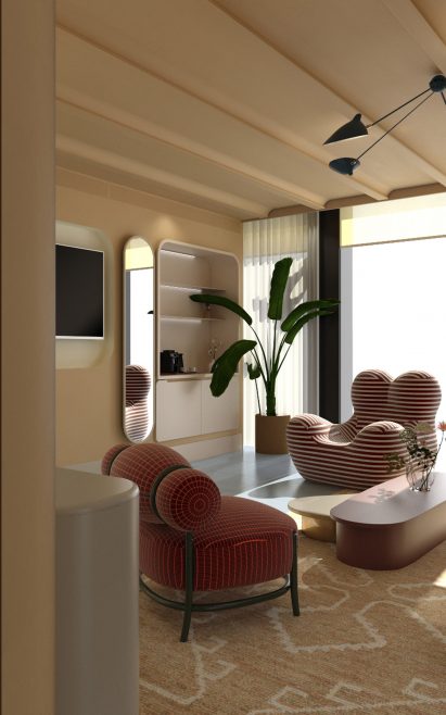Visual of guest room inside The Standard, Bangkok Mahanakhon