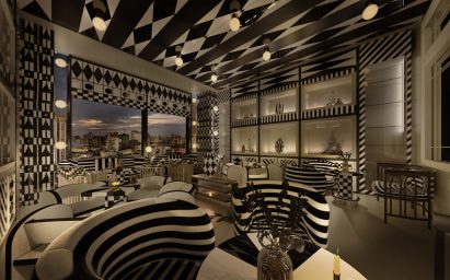 Monochrome restaurant interior