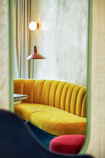 Yellow velvet sofa